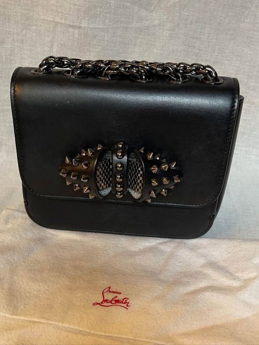 Christian Louboutin Black Leather Shoulder Bag with Red Suede Interior